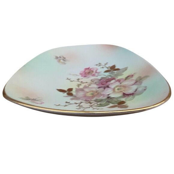 VTG Bavaria Schumann Arzberg Germany Trinket Plate Wild Rose Blush/Gold Trim - Picture 2 of 7
